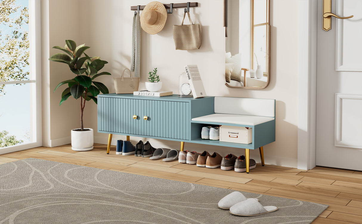 Modern Shoe Storage Bench with Hidden Storage and Upholstered Cushions for Bedside, Living Room and Entryway (Tiffany Blue) - V.I.P Digital Presence