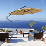 10 FT Solar LED Patio Outdoor Umbrella Hanging Cantilever Umbrella Offset Umbrella Easy Open Adustment with 32 LED Lights -taupe - V.I.P Digital Presence