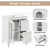 24" Bathroom Vanity with Sink, Bathroom Vanity Cabinet with Two Drawers and Door, Adjustable Shelf, Solid Wood and MDF, White - V.I.P Digital Presence