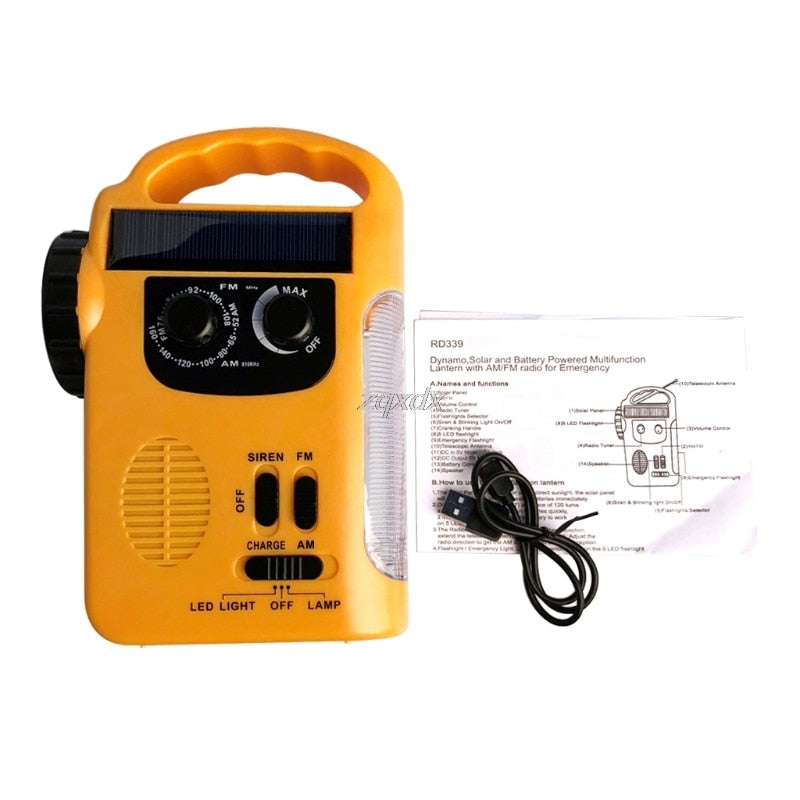 Outdoor Emergency Hand Crank Solar Dynamo AM/FM Radios Power Bank with LED Lamp - V.I.P Digital Presence