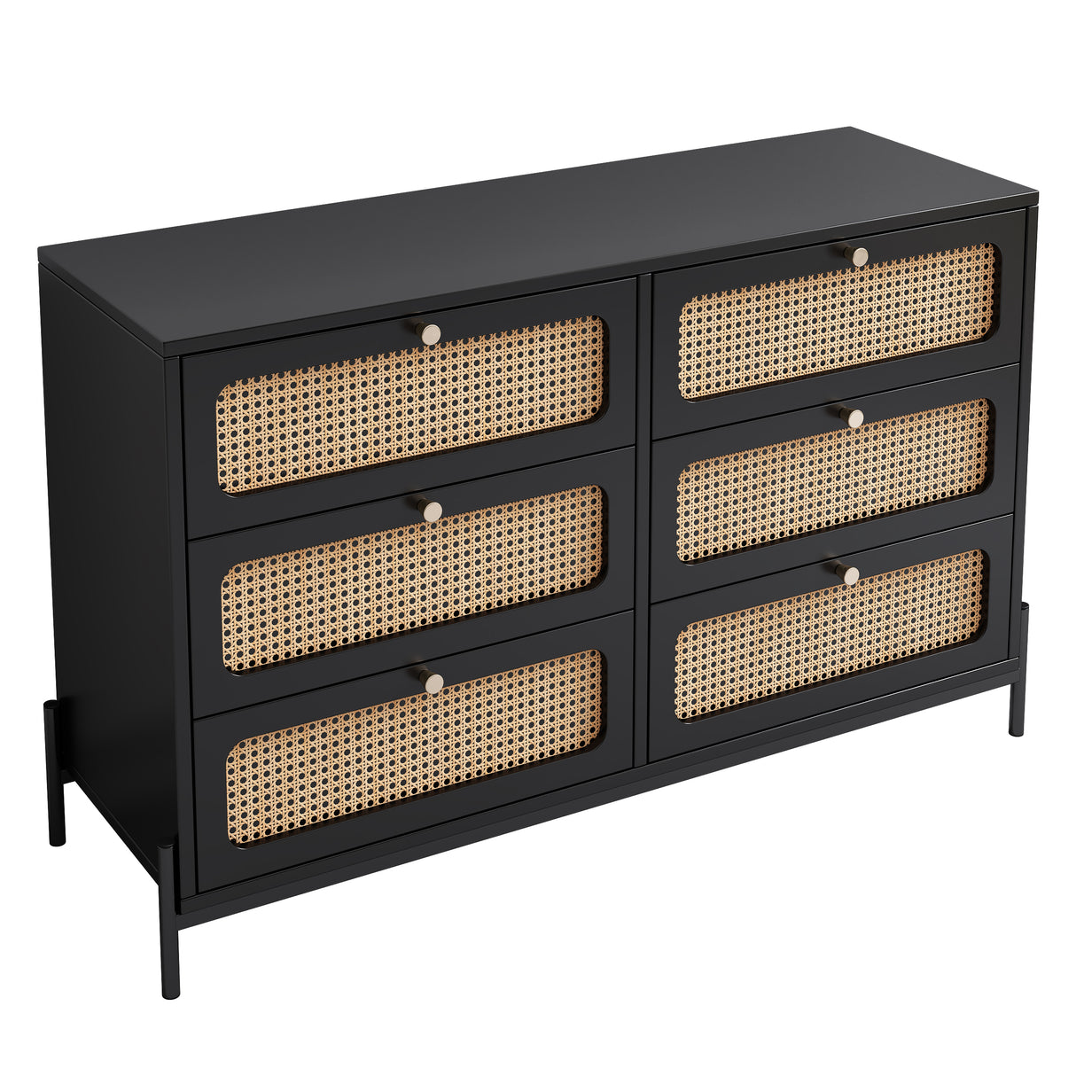 Modern hemp vine wood closet with 6 drawers, dressing table, wooden storage cabinet side panel, black - V.I.P Digital Presence