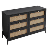 Modern hemp vine wood closet with 6 drawers, dressing table, wooden storage cabinet side panel, black - V.I.P Digital Presence