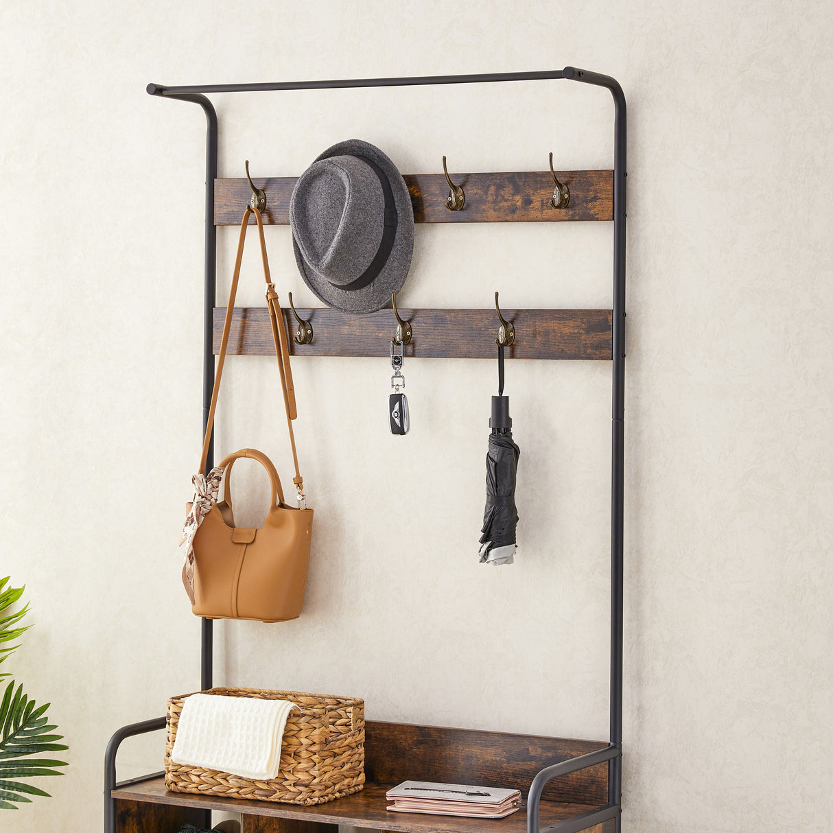 Coat Rack, Hall Tree with Shoe Rack for Entryway, 3-in-1 Entryway Coat Rack and Storage Rack, with 7 Hooks, a Hanging Rod - V.I.P Digital Presence