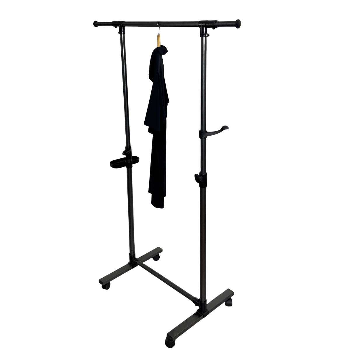 Short clothes hanger with chassis and wheels, heavy-duty rolling clothes hanger, black - V.I.P Digital Presence