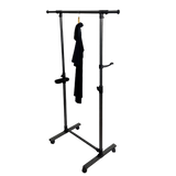 Short clothes hanger with chassis and wheels, heavy-duty rolling clothes hanger, black - V.I.P Digital Presence