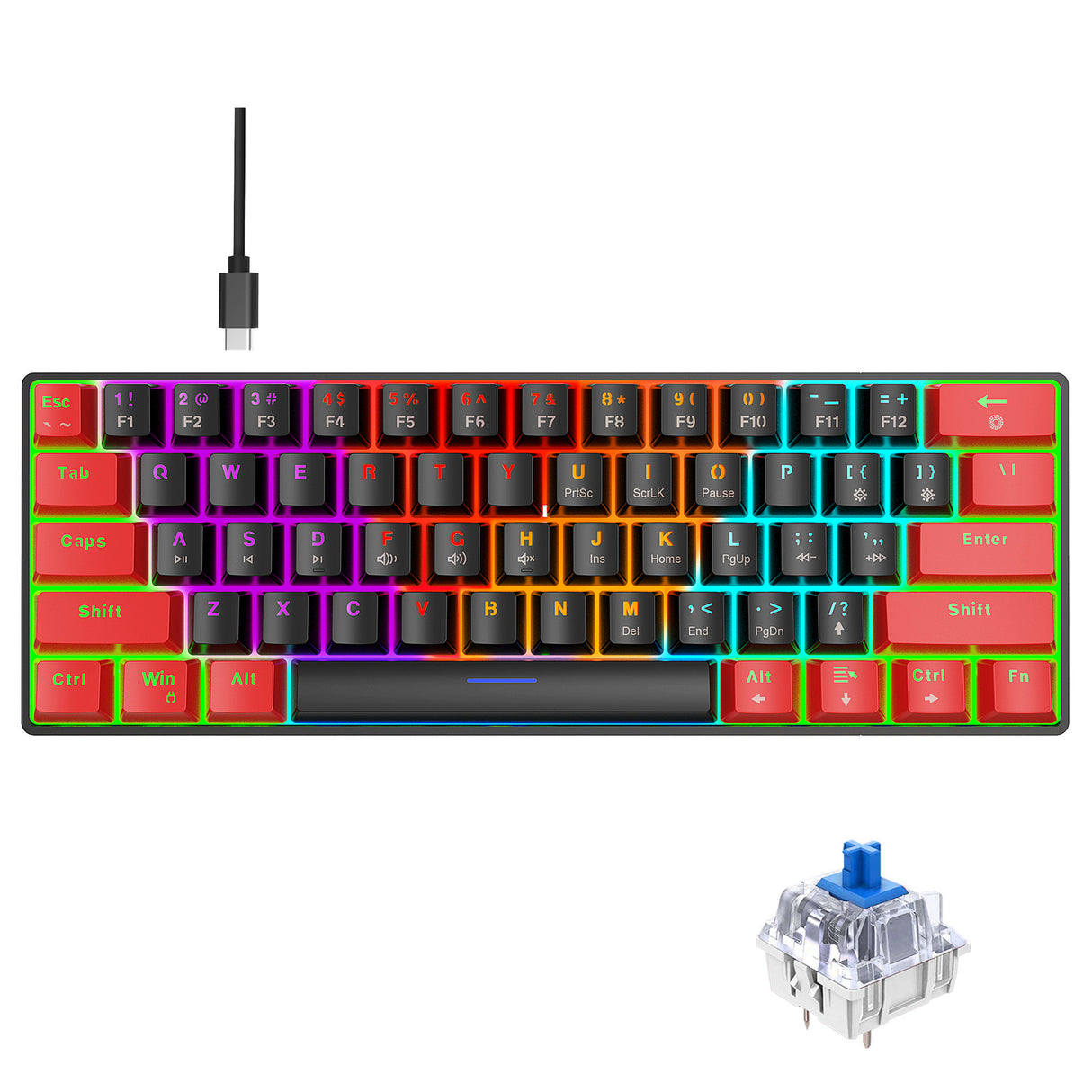 Mechanical keyboard 61 key short style small keyboard for office typing, black and white dual splicing ice blue backlit blue axis gaming keyboard - V.I.P Digital Presence