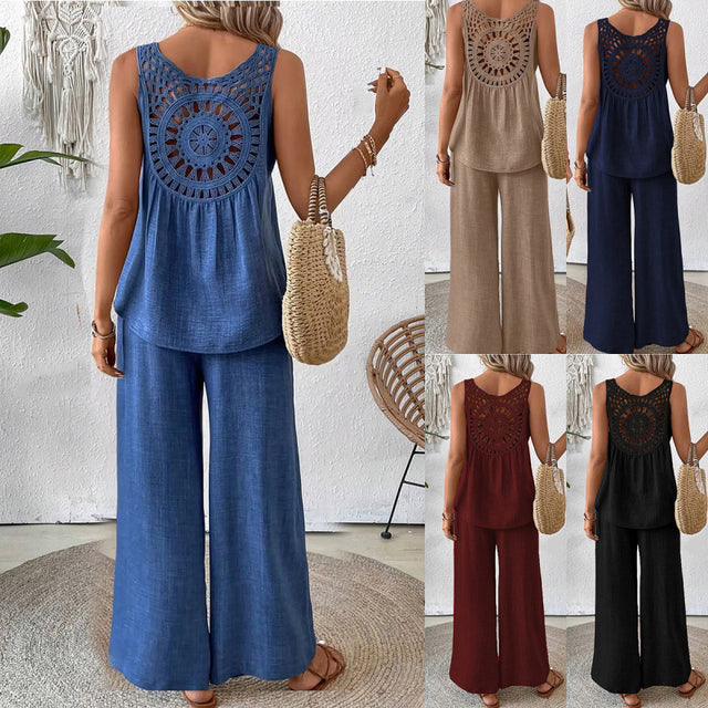 Fashionable Solid Color Back Hollow Lace Set - V.I.P Digital Presence