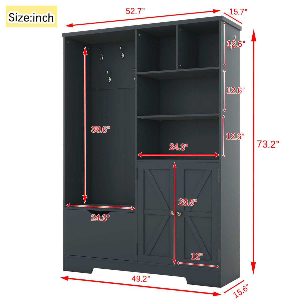 Multi-functional Hall Tree with Storage Shelves Drawers and Cabinet, Elegant Hallway Shoe Cabinet with Bench Antique Blue - V.I.P Digital Presence