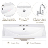24" Bathroom Vanity Top Only White Basin 3-Faucet Holes  4" Faucet Available Ceramic - V.I.P Digital Presence