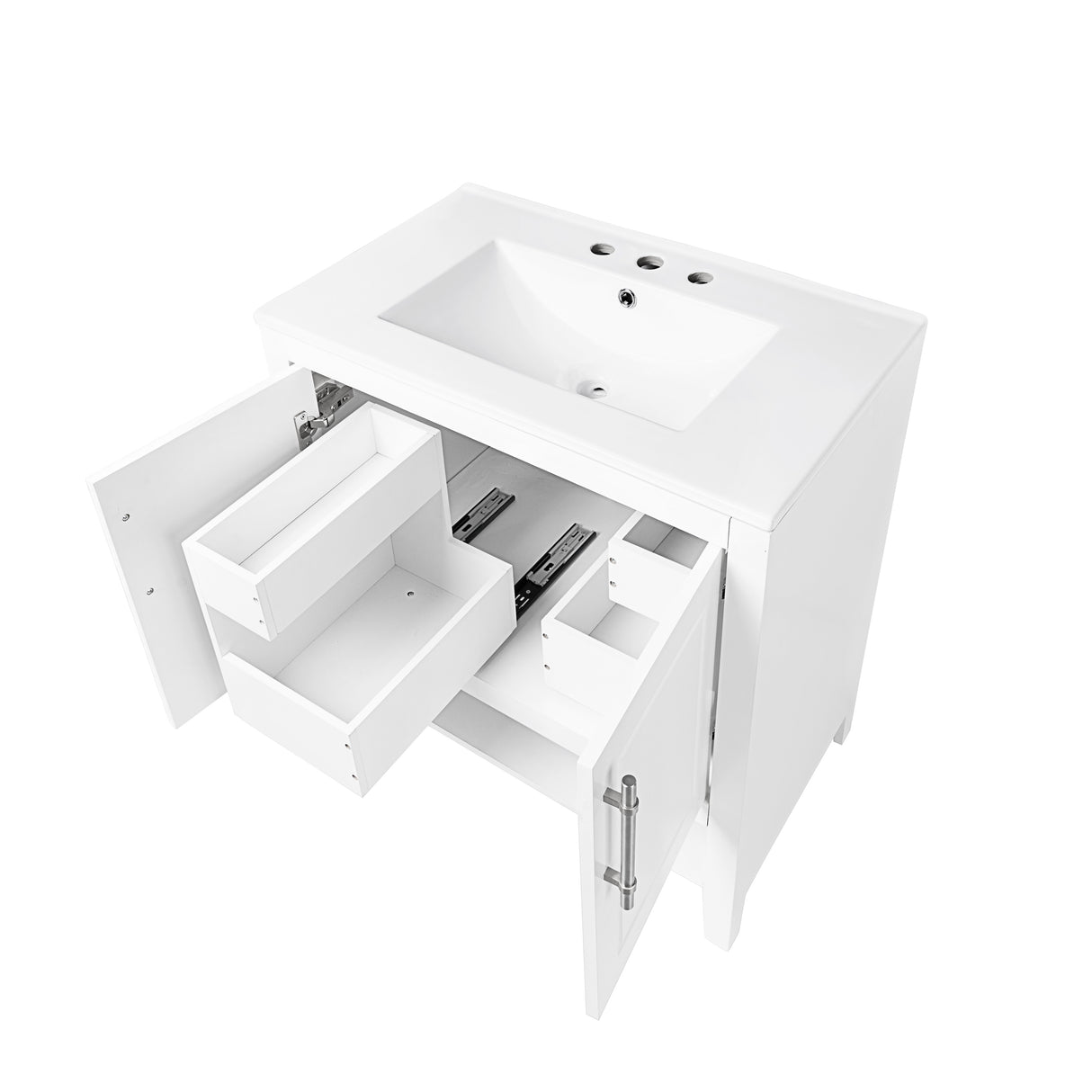 30" Bathroom Vanity with Sink  Multi-functional Bathroom Cabinet with Doors and Drawers Solid Frame and MDF Board, White - V.I.P Digital Presence