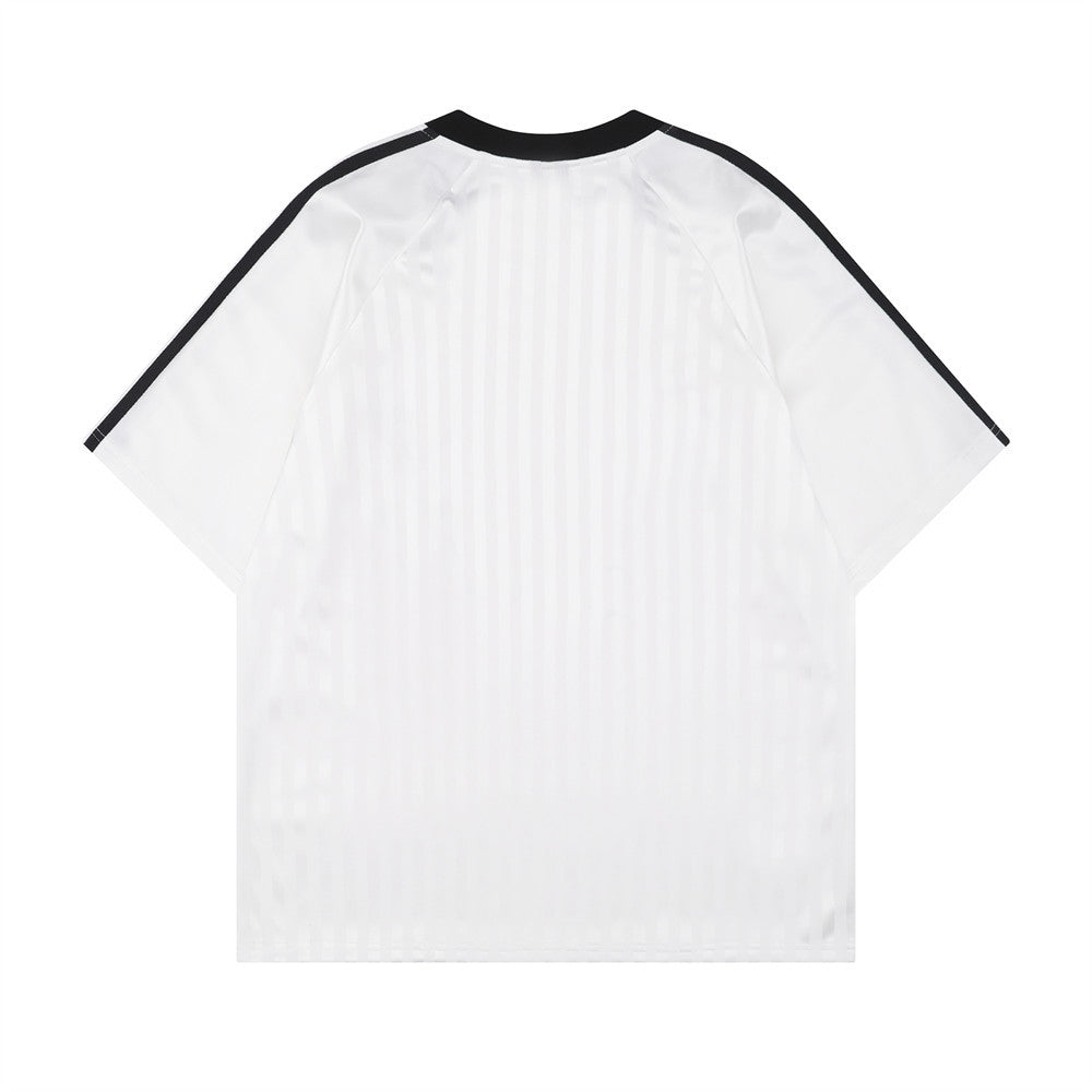 Vertical Stripe Letter Print Sports Jersey Men's Summer American Street Casual Loose Color Block Short Sleeve T-Shirt Top - V.I.P Digital Presence