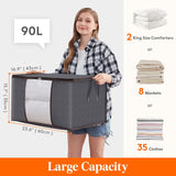 Large capacity clothing storage bag with reinforced handle, thick fabric, foldable, sturdy zipper, 1 set of 3 bags, 90L, gray - V.I.P Digital Presence