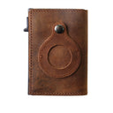 Leather Sliding Wallet Bi-Fold Credit Card Wallet Automatic Pop-Up Card Holder With Air Tag Protective Sleeve - V.I.P Digital Presence