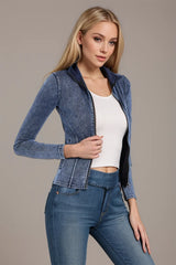 Pocketed Turtleneck Zip Up Denim Top - V.I.P Digital Presence