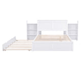 Full Size Storage Platform Bed with Pull Out Shelves and Twin Size Trundle, White