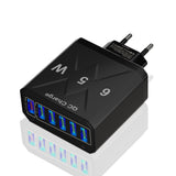 Cargador de teléfono móvil estándar coreano de carga rápida de 65 W, cargador de viaje con cabezal de carga rápida multipuerto de 6 USB 