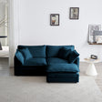 Chenille double sofa with 1 foot pedal, 2 seats L-shaped section, Ottoman style blue Chenille - V.I.P Digital Presence