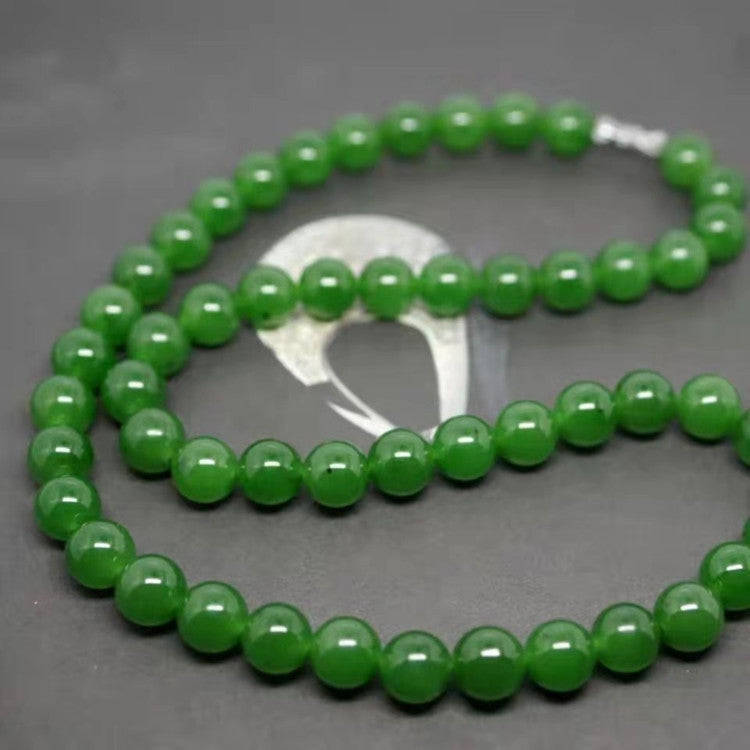Hetian Biyu necklace, spinach green jade necklace, round bead style, Taiwan green jade necklace - V.I.P Digital Presence
