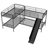 Twin Size L-Shaped Bunk Bed with Slide and Ladder  Black