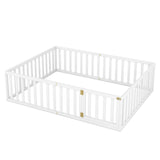 Queen Size Wood Floor Bed Frame with Fence and Door White(OLD SKU:WF289663AAK)
