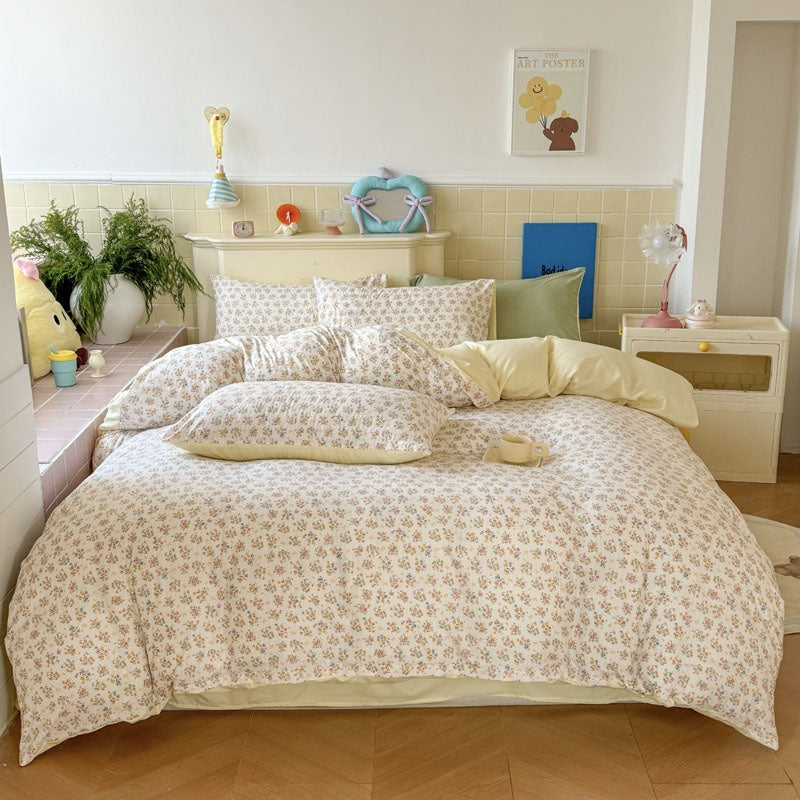 Double Gauze Four-Piece Set Jacquard Small Bamboo Cotton Three-Piece Set Student Dormitory INS Fresh Floral Bedding - V.I.P Digital Presence