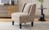Velvet Upholstered Accent Chair with Cream Piping, Tan and Cream - V.I.P Digital Presence