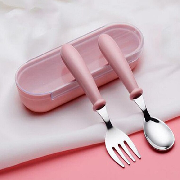 Juego de vajilla para bebés, utensilios para niños, vajilla de acero inoxidable para niños pequeños, cubiertos con dibujos animados, cuchara y tenedor para alimentar a bebés.