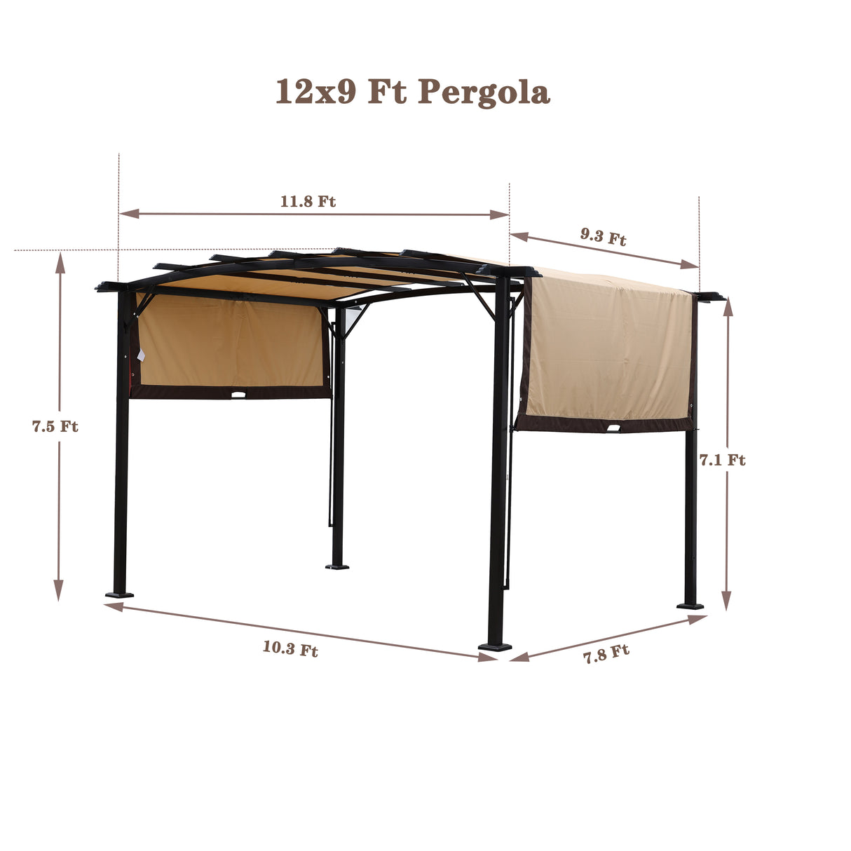 12 x 9 Ft Outdoor Pergola Patio Gazebo,Retractable Shade Canopy,Steel Frame Grape Gazebo,Sunshelter Pergola for Gardens - V.I.P Digital Presence