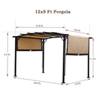 12 x 9 Ft Outdoor Pergola Patio Gazebo,Retractable Shade Canopy,Steel Frame Grape Gazebo,Sunshelter Pergola for Gardens - V.I.P Digital Presence
