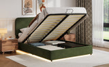Large hydraulic storage bed with soft cushion lifting storage bed with RGB LED lights, Bluetooth speaker lychee velvet, green - V.I.P Digital Presence