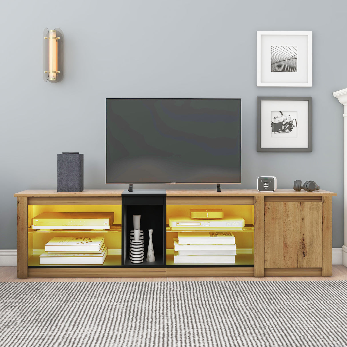 ModernTV stand suitable for TVs under 80 inches, media console with multifunctional storage, and LED lights - V.I.P Digital Presence