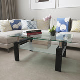 Rectangle Black Glass Coffee Table Clear Coffee Table Modern Side Center Tables for Living Room Living Room Furniture - V.I.P Digital Presence