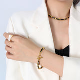 Hip hop design neck chain titanium steel plated 18k real gold leather rope necklace - V.I.P Digital Presence