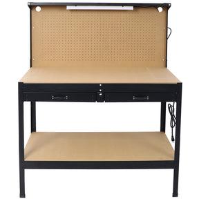 Steel Workbench Tool Storage Work Bench Workshop Tools Table W/Drawer and Peg Board ,4xAC outlets 2xUSB Ports - V.I.P Digital Presence