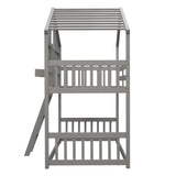Twin over Twin House Bunk Bed with Roof , Window, Window Box, Door , with Safety Guardrails and Ladder, Grey - V.I.P Digital Presence