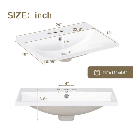 24" Bathroom Vanity with Sink, Bathroom Vanity Cabinet with Two Doors and Gold Metal Frame, Open Storage Shelf, White - V.I.P Digital Presence