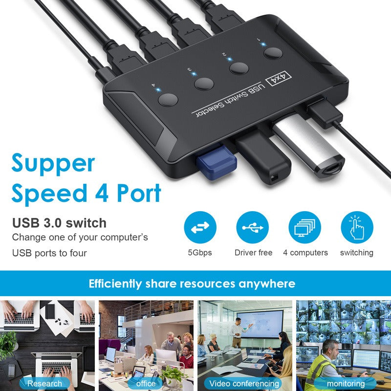 USB 3.0 multi interface four in four out hub printer sharer multi computer shared switch - V.I.P Digital Presence