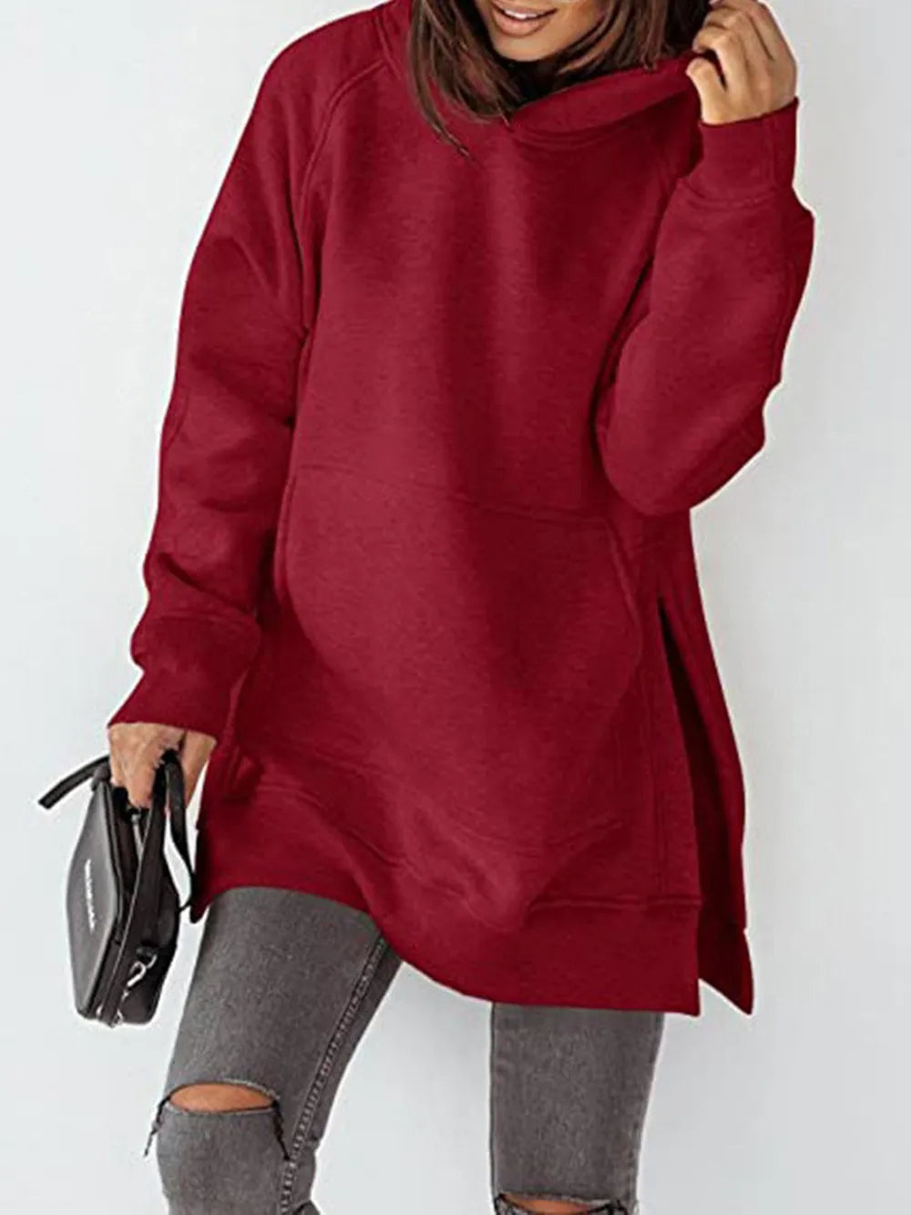 Slit Pocketed Raglan Sleeve Hoodie - V.I.P Digital Presence
