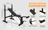 Banco de pesas olímpico con set de press de banca con soporte para sentadillas y banco para entrenamiento de cuerpo completo en el gimnasio en casa