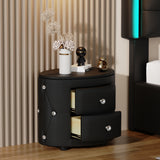 Elegant PU Nightstand with 2 Drawers and Crystal Handle,Fully Assembled Except Legs&Handles,Storage Bedside Table - Black - V.I.P Digital Presence
