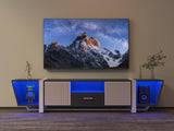 TV console with storage cabinet, dual flat LED TV stand with remote control, multi-mode light with power cord, black - V.I.P Digital Presence