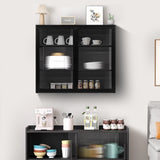 27.56"Glass Doors Modern Two-door Wall Cabinet with Featuring Three-tier Black