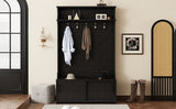 Hall tree with roof rack and storage platform, corridor shoe cabinet with sliding door, clothes hanger with 5 hooks black - V.I.P Digital Presence
