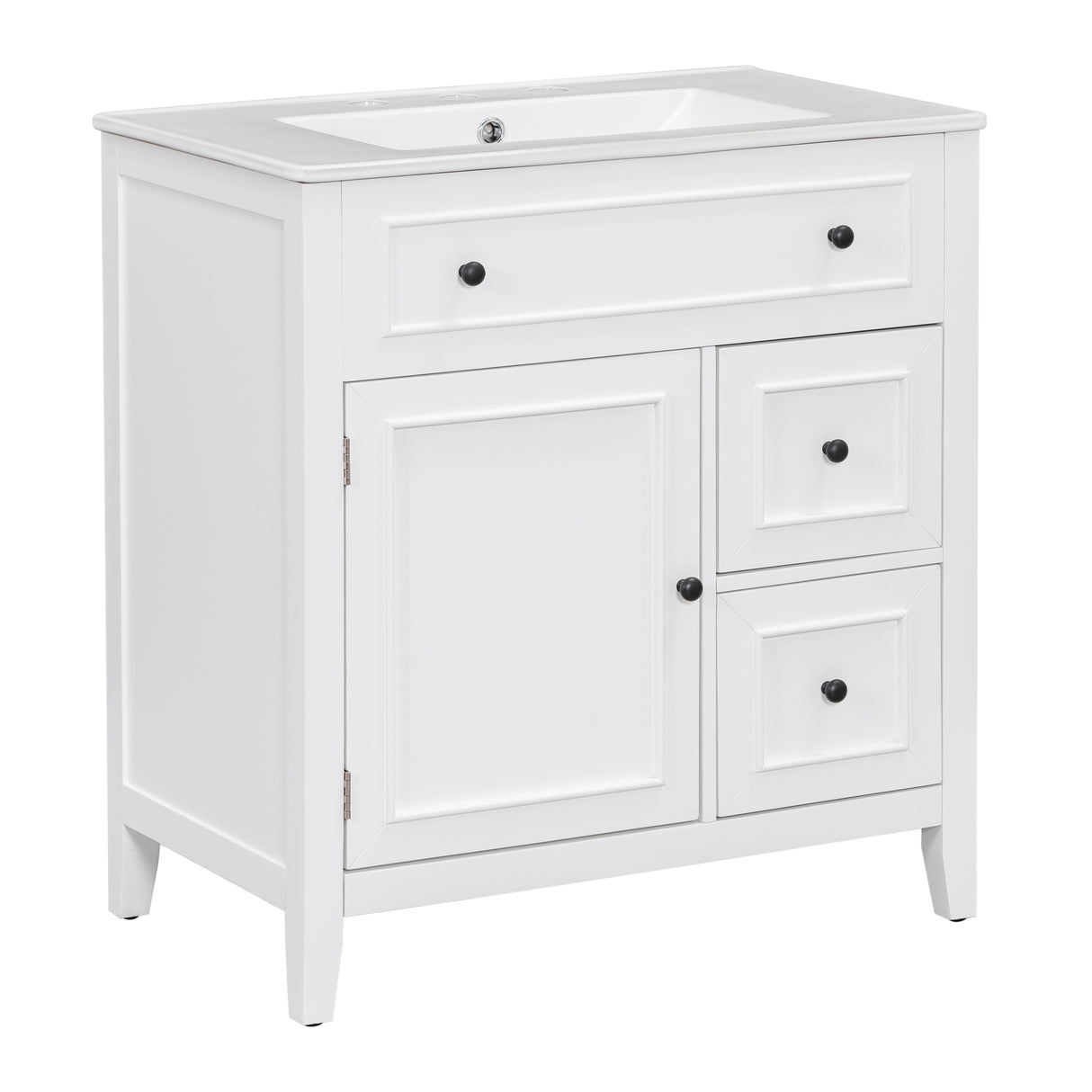 30" Bathroom Vanity with Sink Top, Bathroom Vanity Cabinet with Door and Two Drawers, Solid Wood Frame, One Package, White - V.I.P Digital Presence