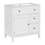 30" Bathroom Vanity with Sink Top, Bathroom Vanity Cabinet with Door and Two Drawers, Solid Wood Frame, One Package, White - V.I.P Digital Presence
