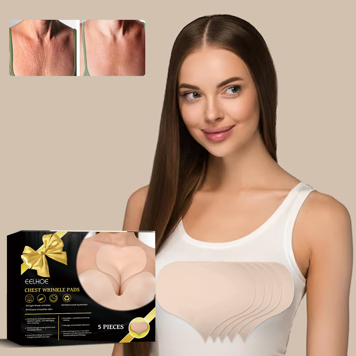 Parche antiarrugas para el pecho, hidratante y reafirmante para la piel del escote. Parche de silicona hidratante para el pecho que reduce las arrugas.