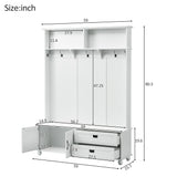 ON-TREND Modern Style Hall Tree with Storage Cabinet and 2 Large Drawers, Widen Mudroom Bench with 5 Coat Hooks, White - V.I.P Digital Presence