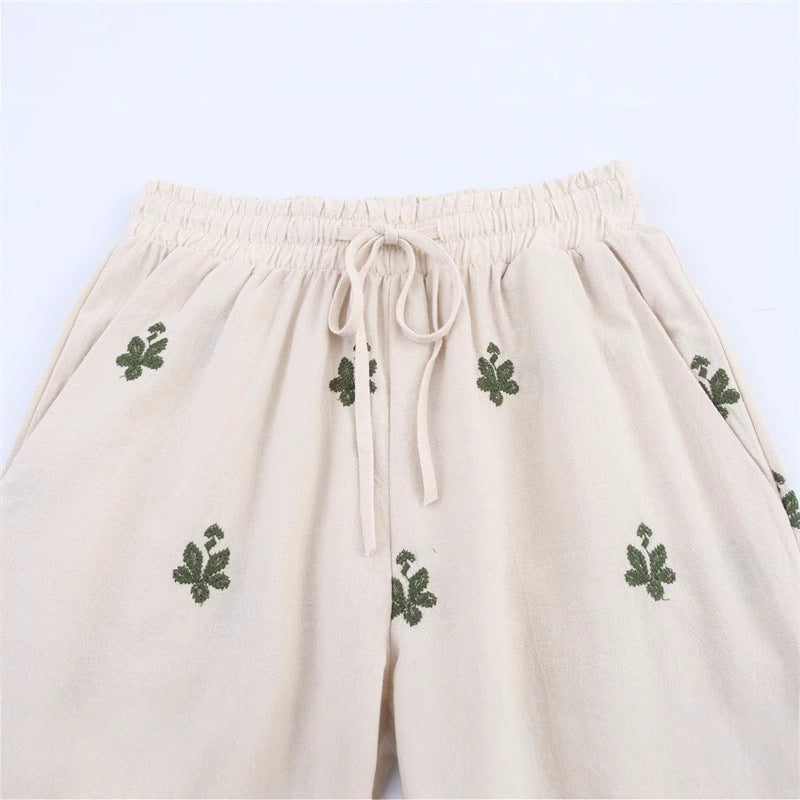 Elastic Waist Tied Embroidered Wide Leg Pants for WomenStyle Fashion Casual - V.I.P Digital Presence