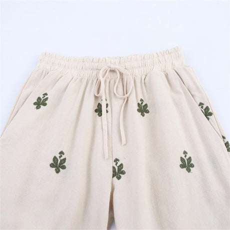 Elastic Waist Tied Embroidered Wide Leg Pants for WomenStyle Fashion Casual - V.I.P Digital Presence