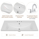 30" Single Bathroom Vanity Top with White Basin  3-Faucet Holes  Ceramic White - V.I.P Digital Presence
